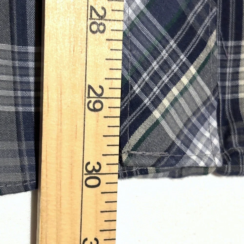 Chute 1 Mens Lg Plaid Long Sleeve Western Pearl Snap Shirt Blue Gray Lightweight